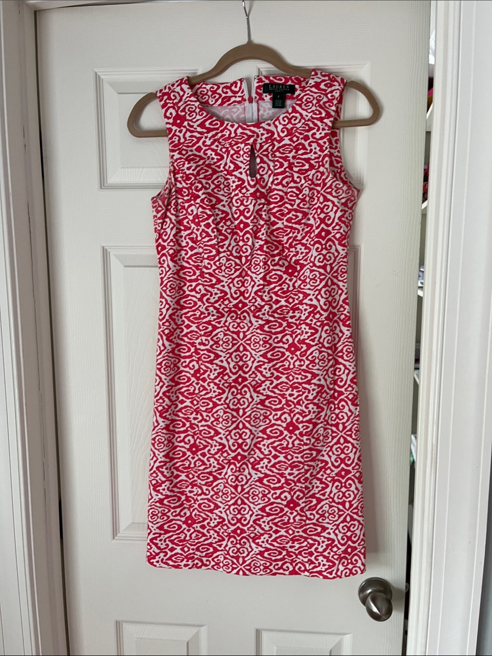 Lauren Ralph Lauren Pink & White Sleeveless Sheath Midi Dress
